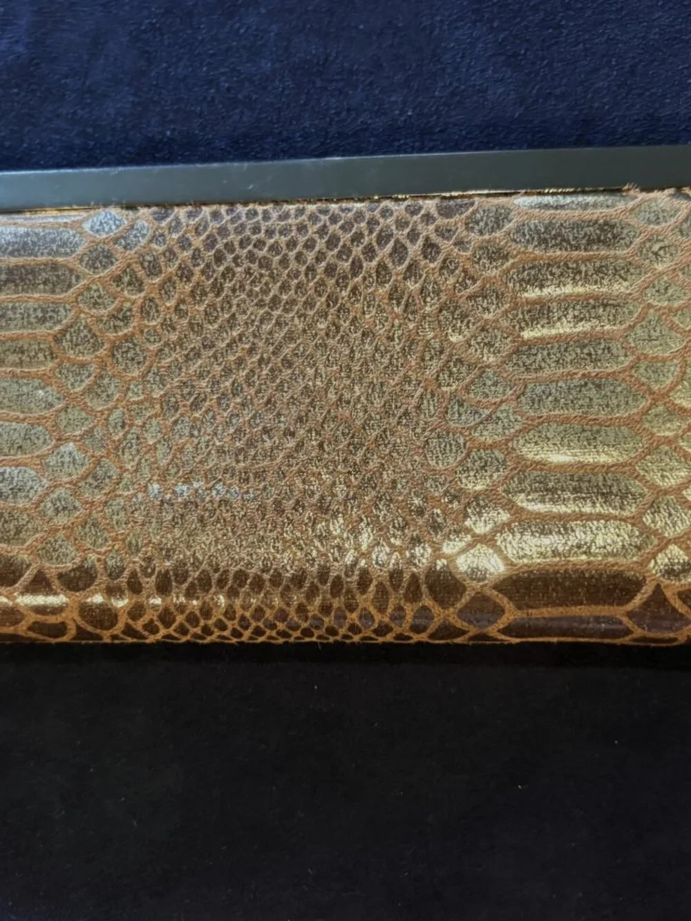 Continental Wallet-Faux Snakeskin Metallic Gunmetal Hardware and Accordion Sides